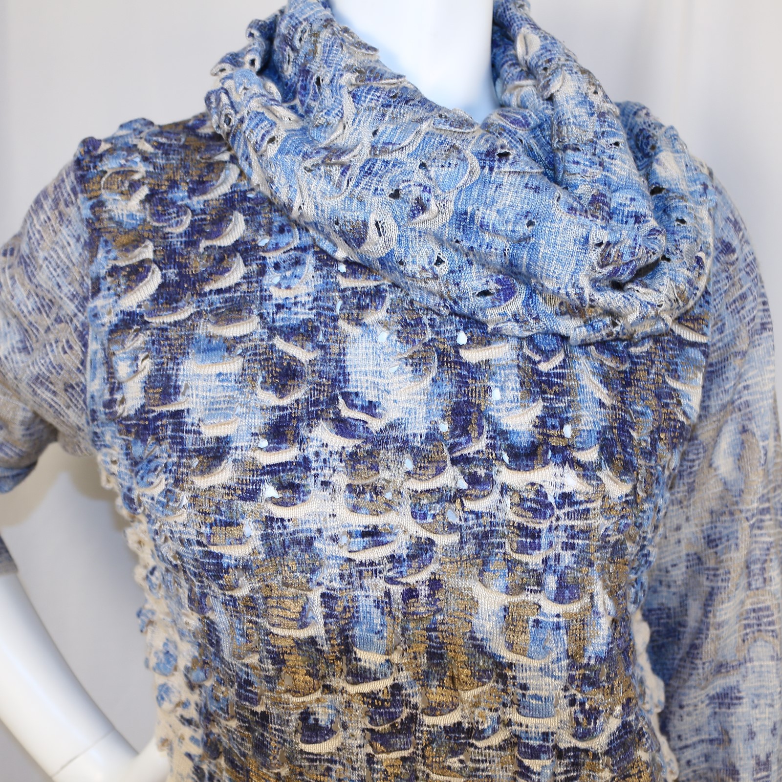 ALBERTO MAKALI Milano Blue Multicolor Acrylic Wool Women Sweater Dress Size L
