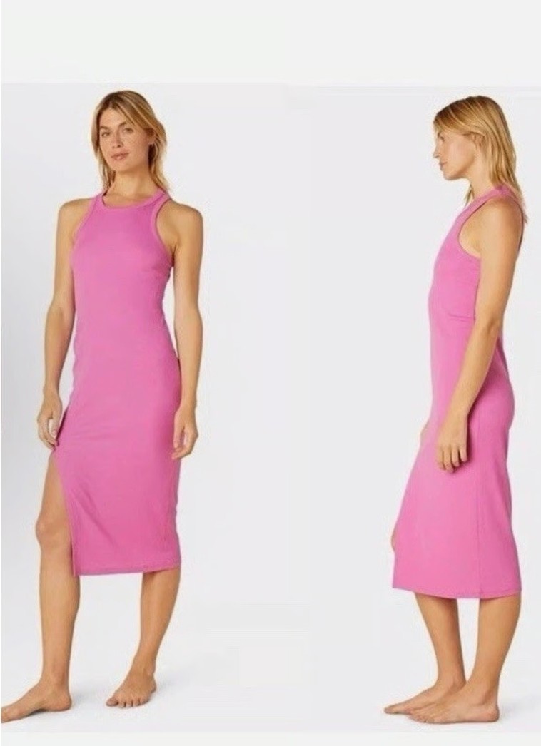 Beyond Yoga Womens Pink Ribbed Ease Into It Tank Midi Dress XL New W/Tags