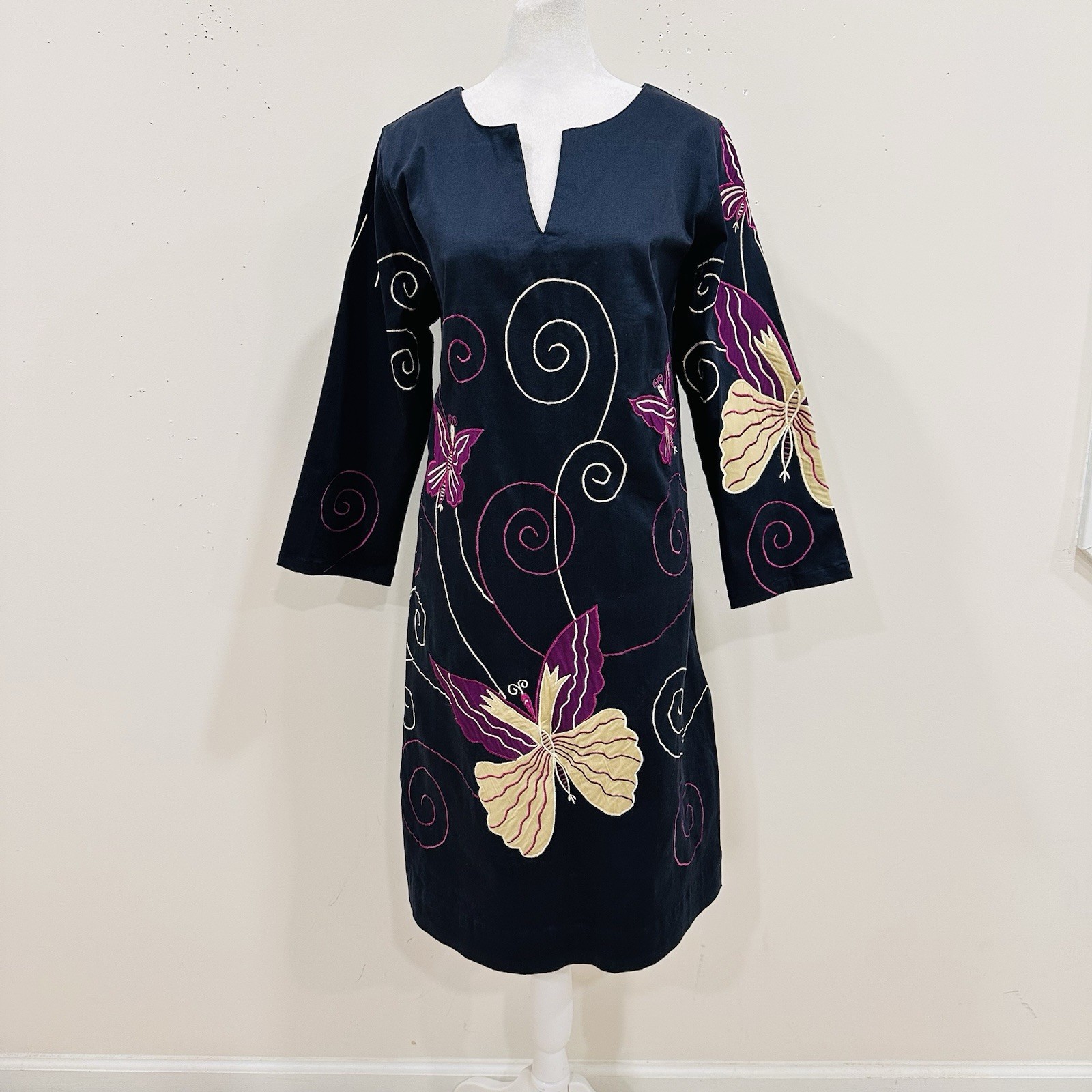 NWT Almatrichi Madrid Spain Butterfly Embroidered Tunic Dress Size 10 EU 42