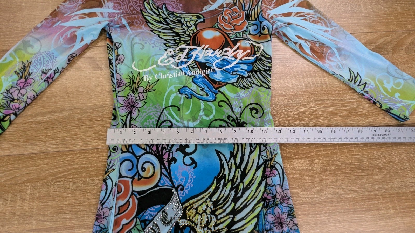VTG Ed Hardy Christian Audigier Rhinestone Dress Medium Y2K Rose Tattoo Graphic