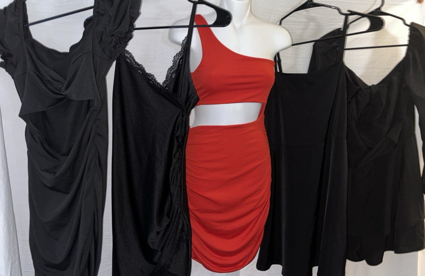 Lot of 5 Mini Cocktail Dresses- Size 4-6 (S/M)- Black and Red- Various Brands