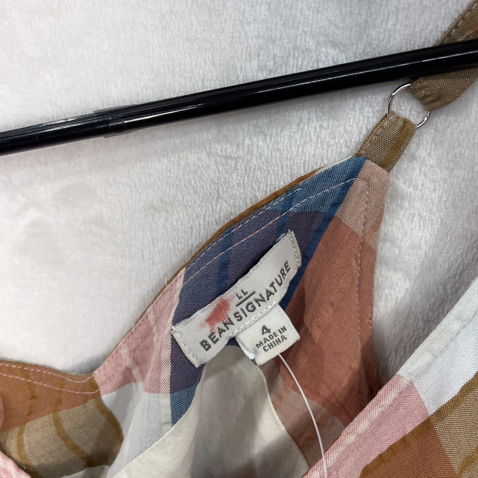 LL Bean Plaid Pleated Strap Dress 4 Small A Line Fit Flare Midi Blue Peach NEW