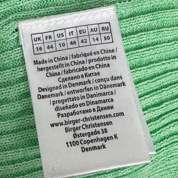 Remain Birger Christensen Rakella Ribbed Knit Dress Spring Green Size 10 NEW