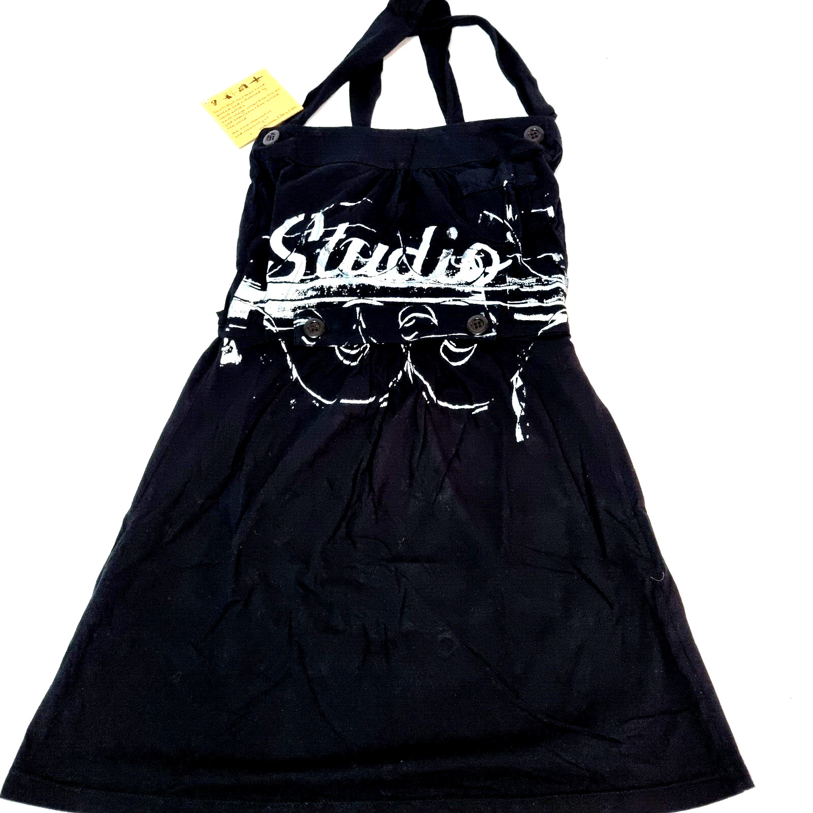We Walk Women Dungaree Studio Waist Tie Size M Black White Hand Printed Art $59