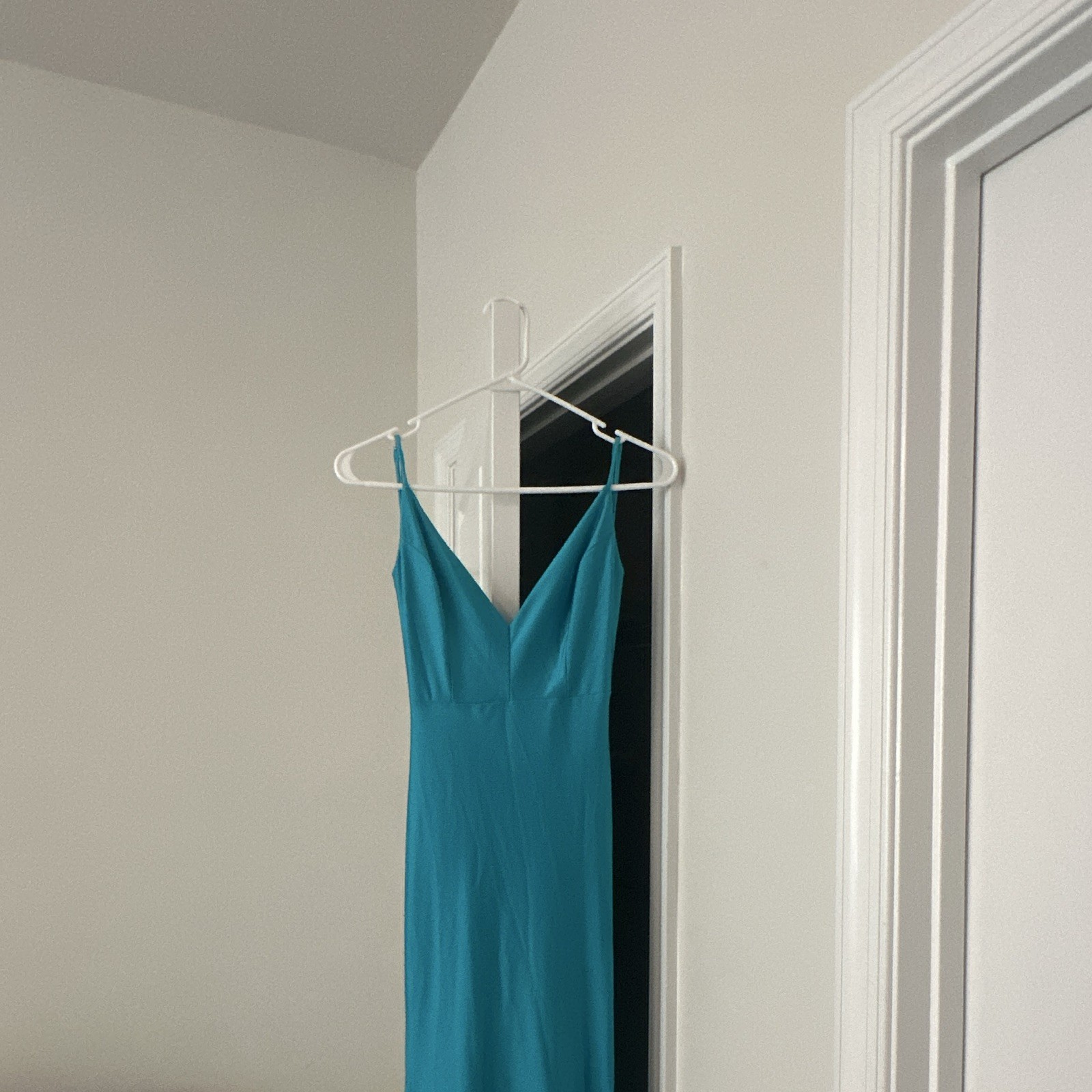 Fashion Nova Blue Solid Silk Blend V-Neck Maxi Dress Spaghetti Straps S