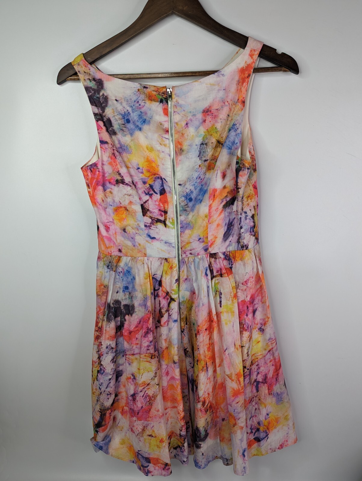 Betsey Johnson Womens Orange Purple Tie Dye Round Neck Zip Fit And Flare Dress 4