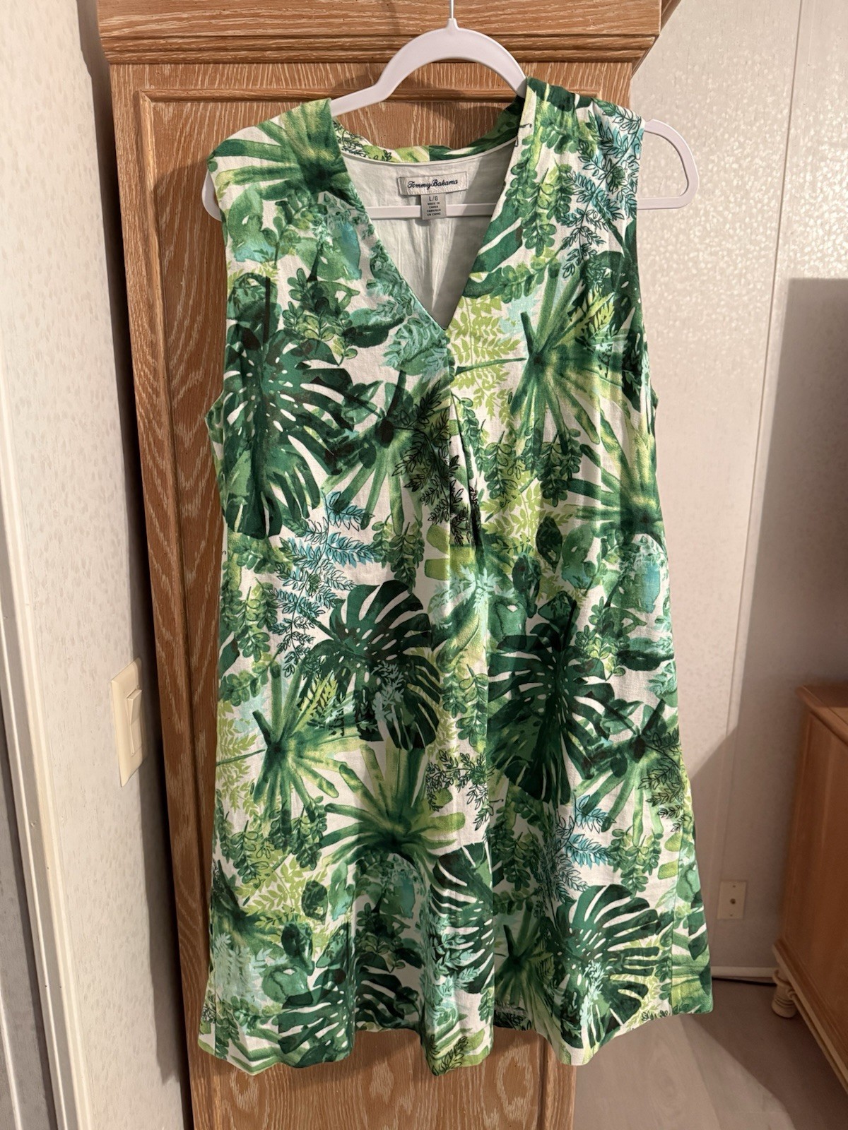 Tommy Bahama Fronderlust Linen Blend Tropical Shift Lined Dress Women’s L