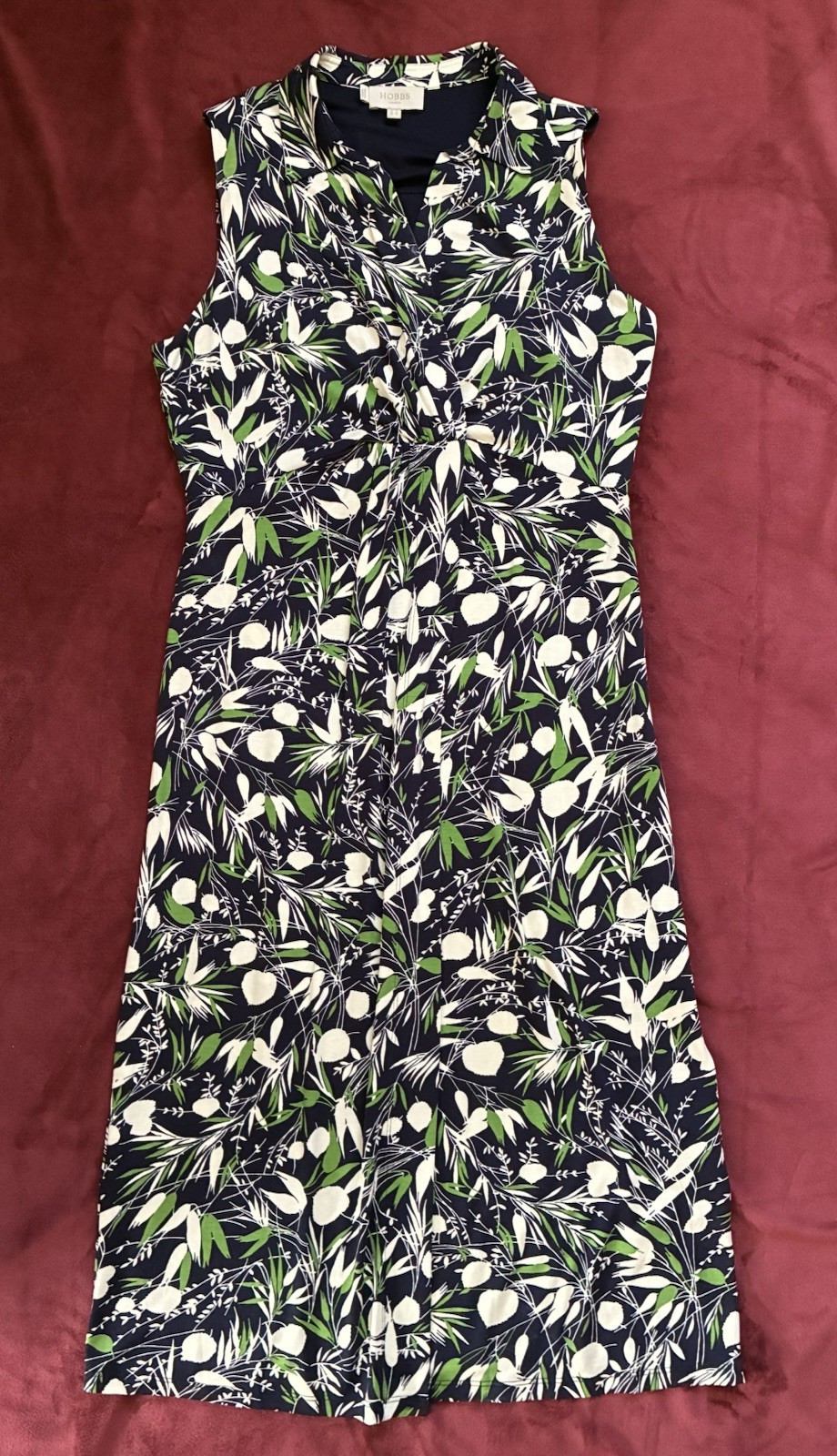 Hobbs London Nadia Sleeveless Jersey Midi Dress Collared Faux Wrap Stretchy 8
