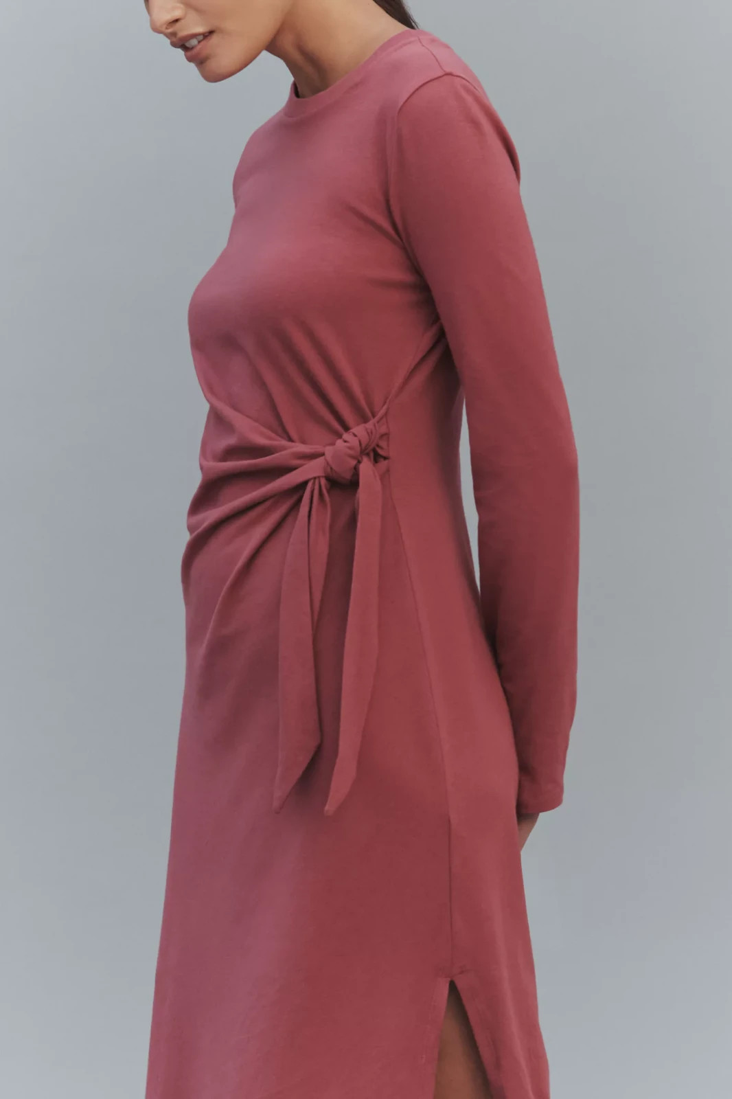 Anthropologie Daily Practice Tie Breaker Long-Sleeve Midi Dress Size S Plum NWT