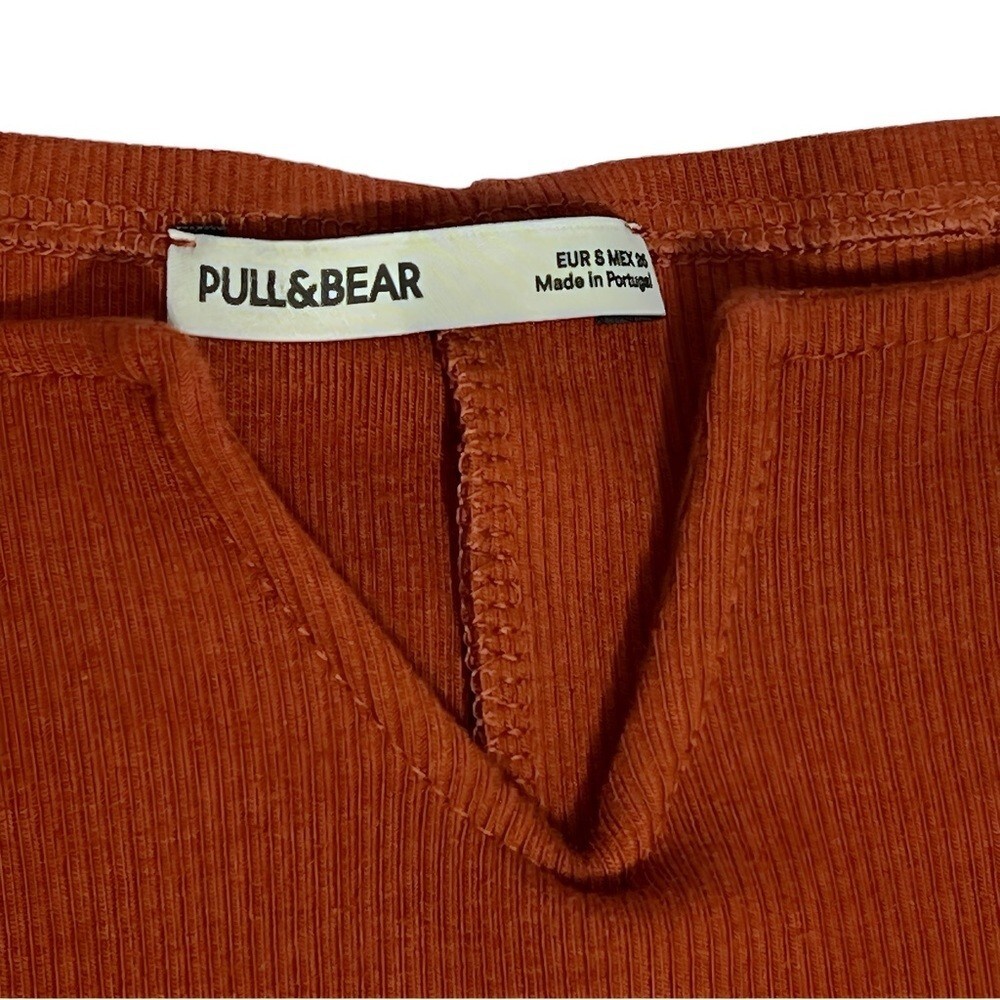 NWOT Pull & Bear 3/4 Sleeve Ribbed Knit Bodycon Mini Dress – Rust Orange, Size S