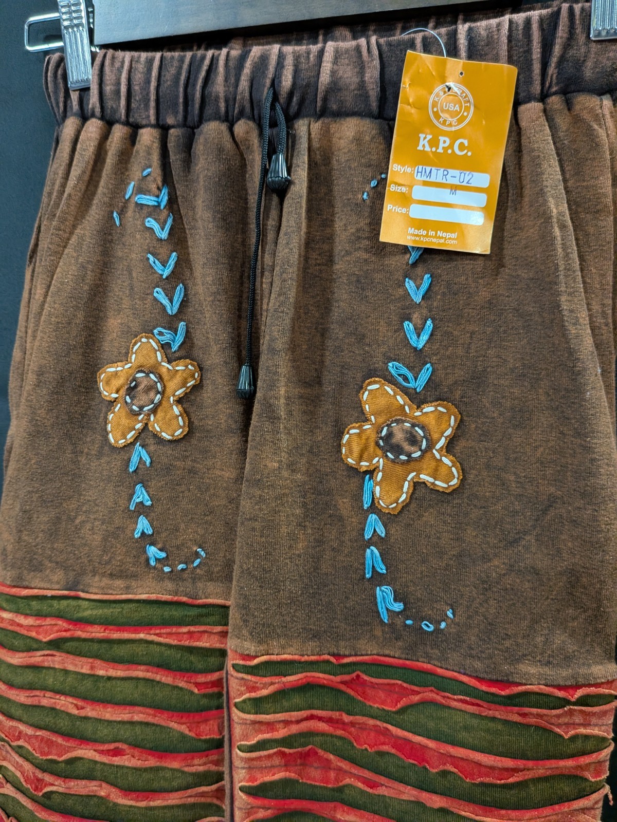 KPC Made In Nepal 100% Cotton Multicolor Razor Cut Hand Embroidered Pants Medium