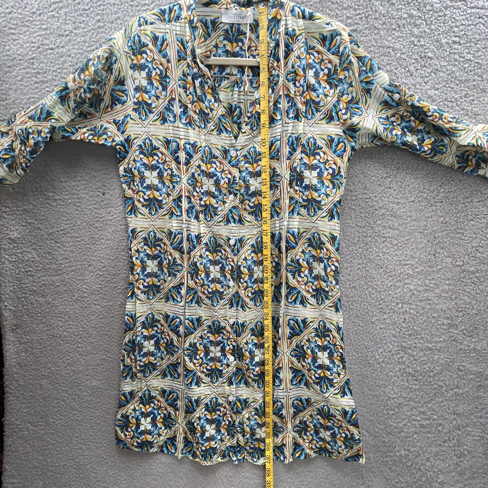 BOTTEGA POSITANO Tunic Color di mare colab O/S (Med/Large) Floral Indian Cotton