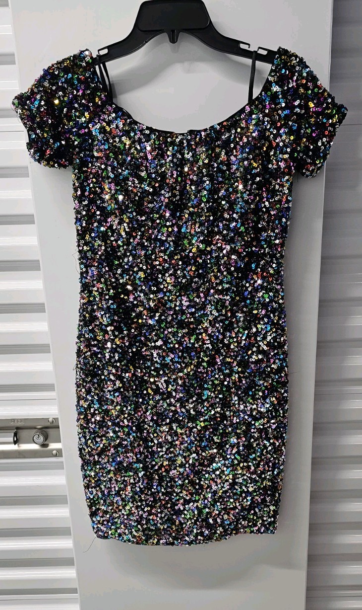 Gianni Bini Off the Shoulder Rainbow Sequin Confetti Dress Size 6