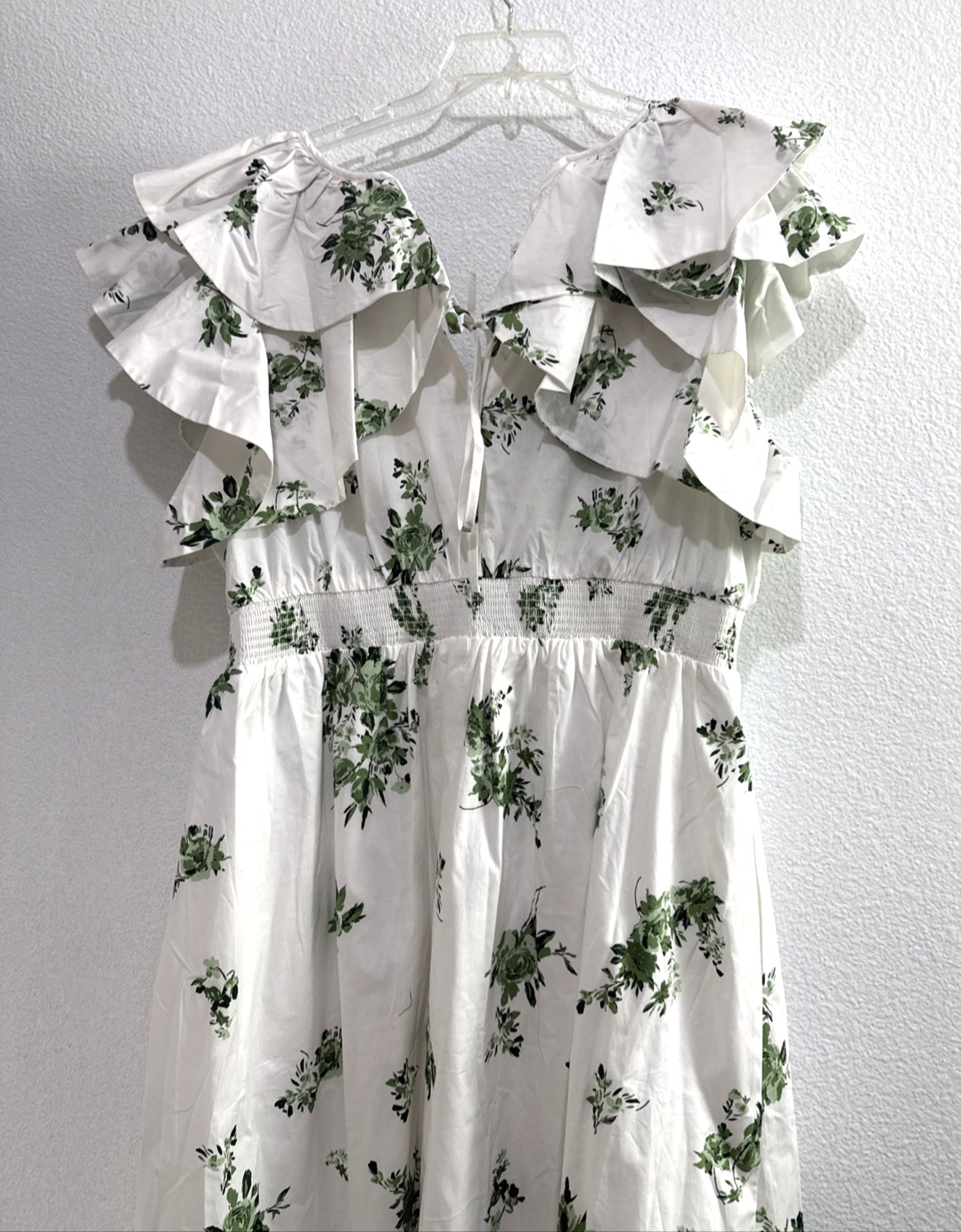 SugarLips Ria Floral Santana Tie Back Midi Emerald White Dress Plus Size 2X