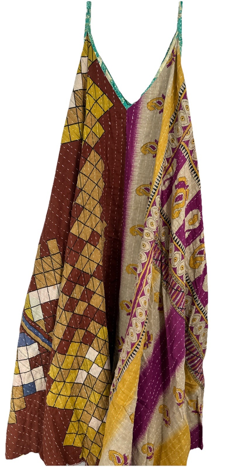 Kantha Maxi Dress Kaftan One Size Boho Stitch Hippie V Neck Brand New Plus
