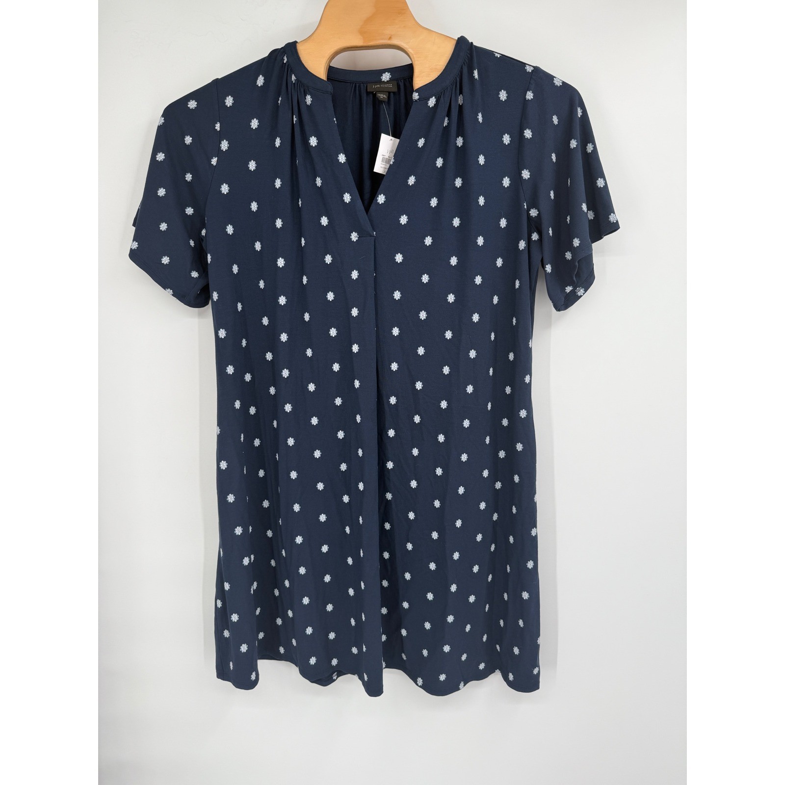 J.Jill Women’s Shirred-neckline Flutter-Sleeve Dress Navy Blue Daisy Sz XL NWT