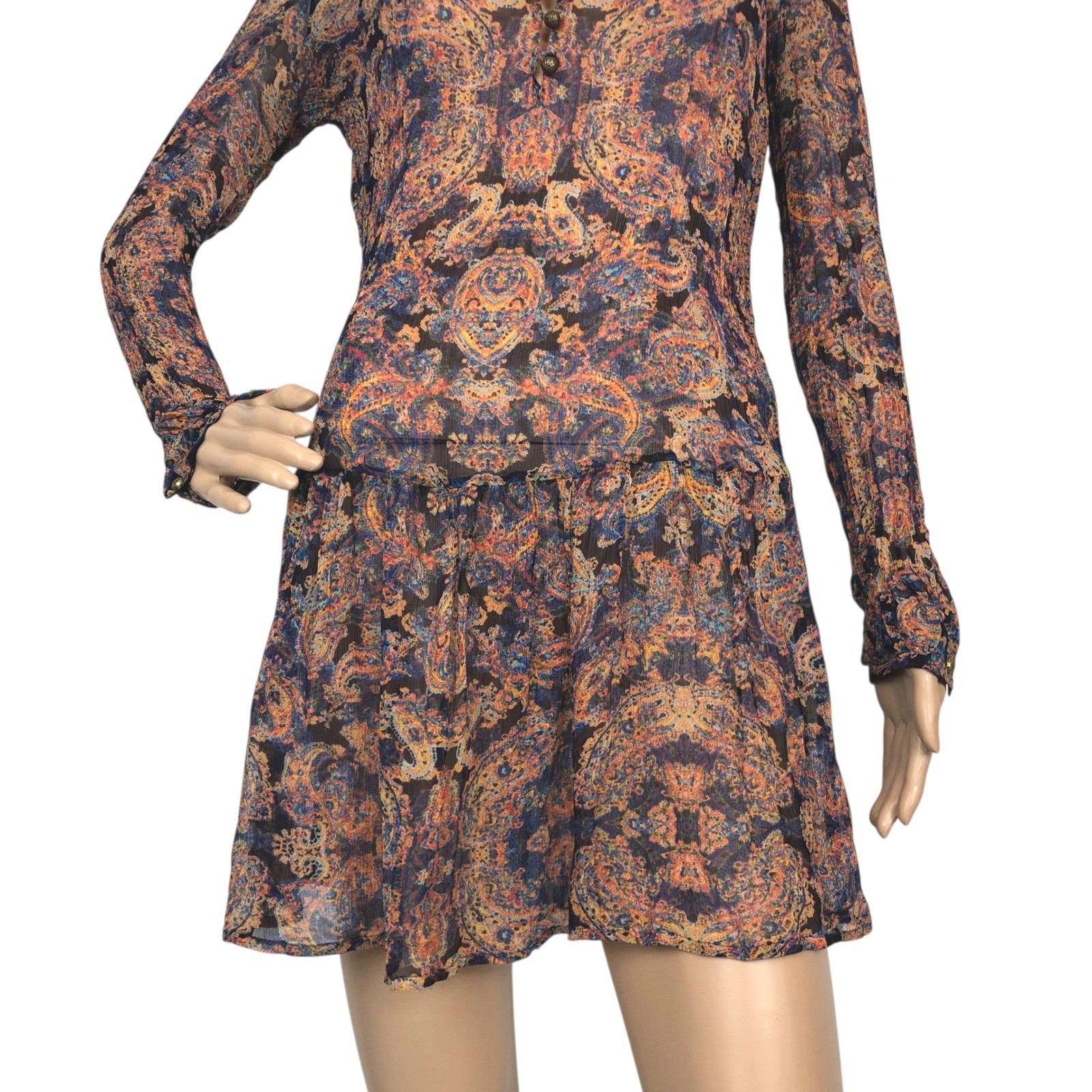 Twelfth Street Cynthia Vincent 100% Silk SHEER Paisley Print Mini Dress Small