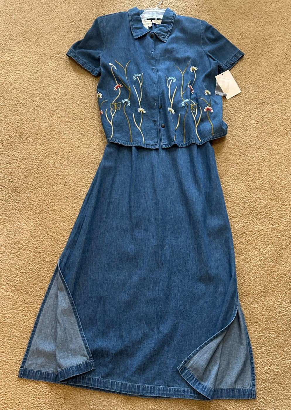 Karin Stevens Women’s Sleeveless Denim Maxi Dress w/ Embroidered Jacket-Size 12