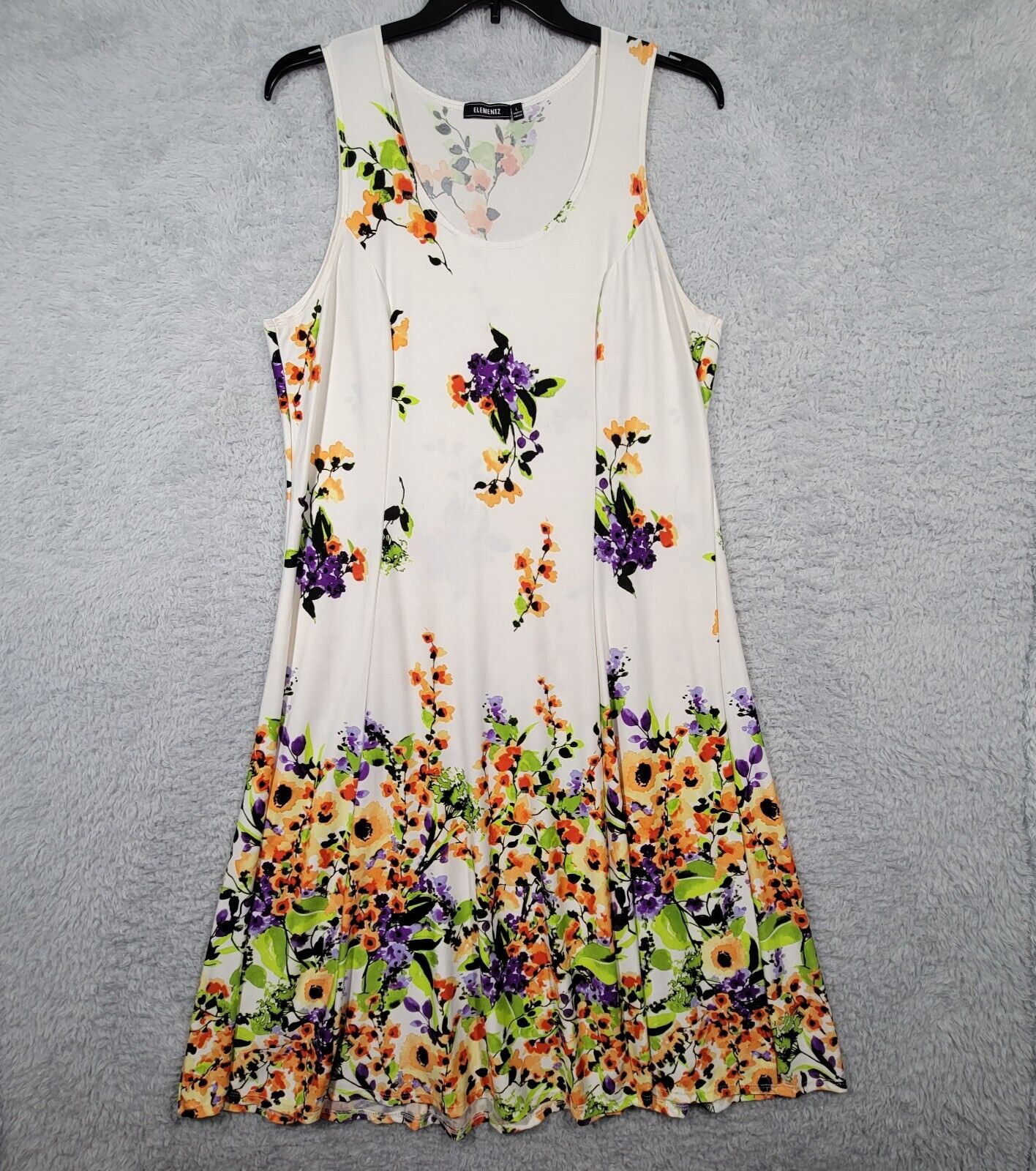 Elementz Dress Womens Large Floral Dipped Stretch Unlined Sleeveless