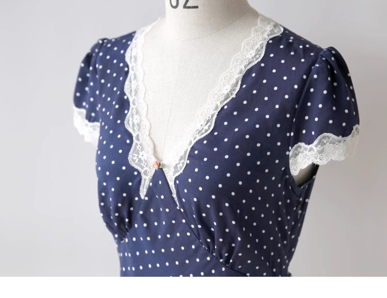 RIXO LONDON Retro Polka Dot Lace Trim V Neck Tie Waist Bias Cut Midi Dress