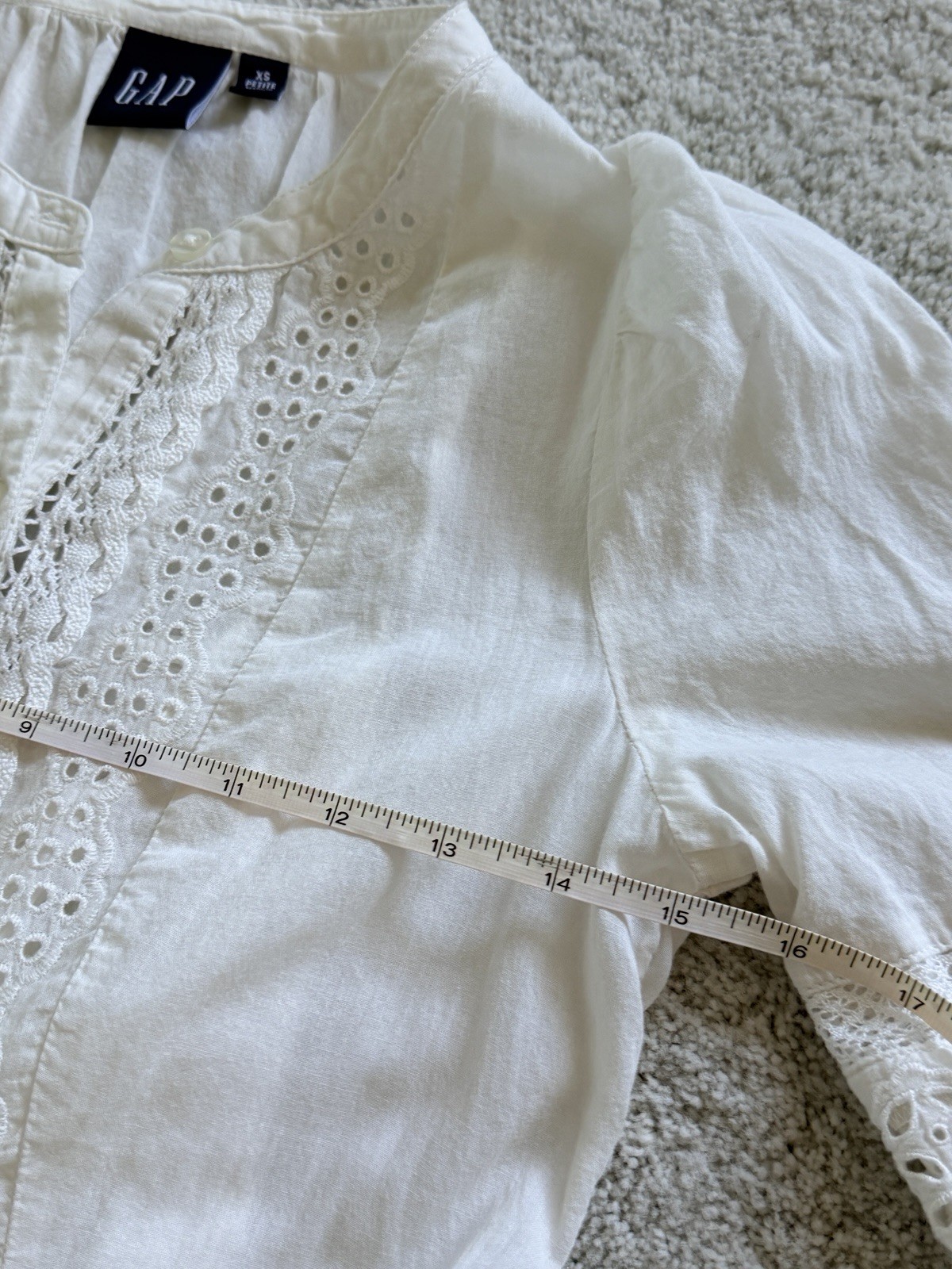 GAP Lace Trim Ivory Short Sleeve 100% Cotton Midi Dress Size XSP