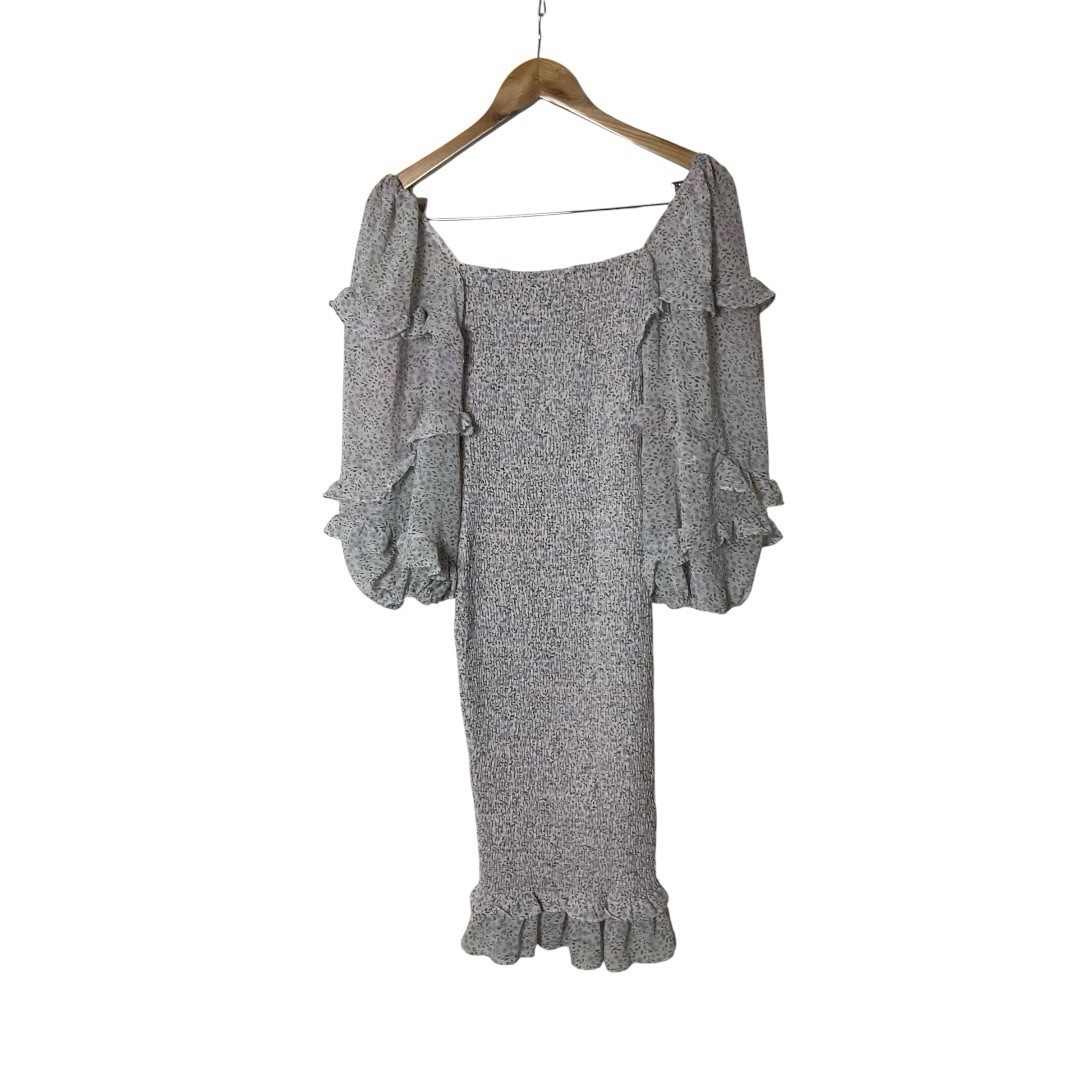Petal and Pup Leia Long Sleeve Midi Bodycon Square Neck Grey Dress US 2