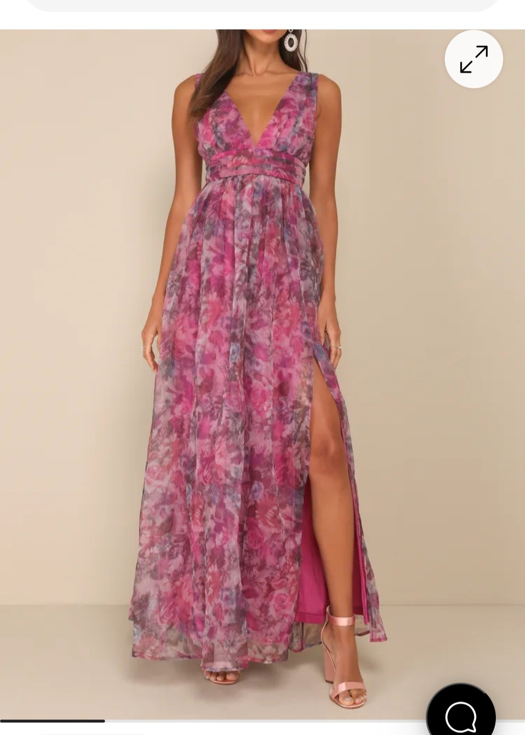 Lulus Garden Romance Organza Floral Maxi Dress Womens Size Medium Magenta Flowy