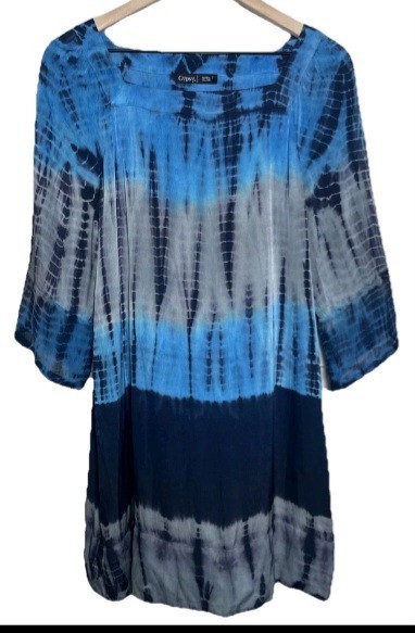 Gypsy 05 SILK Blue Gray TIE DYE Mini 3/4 Sleeves Dress Size Large