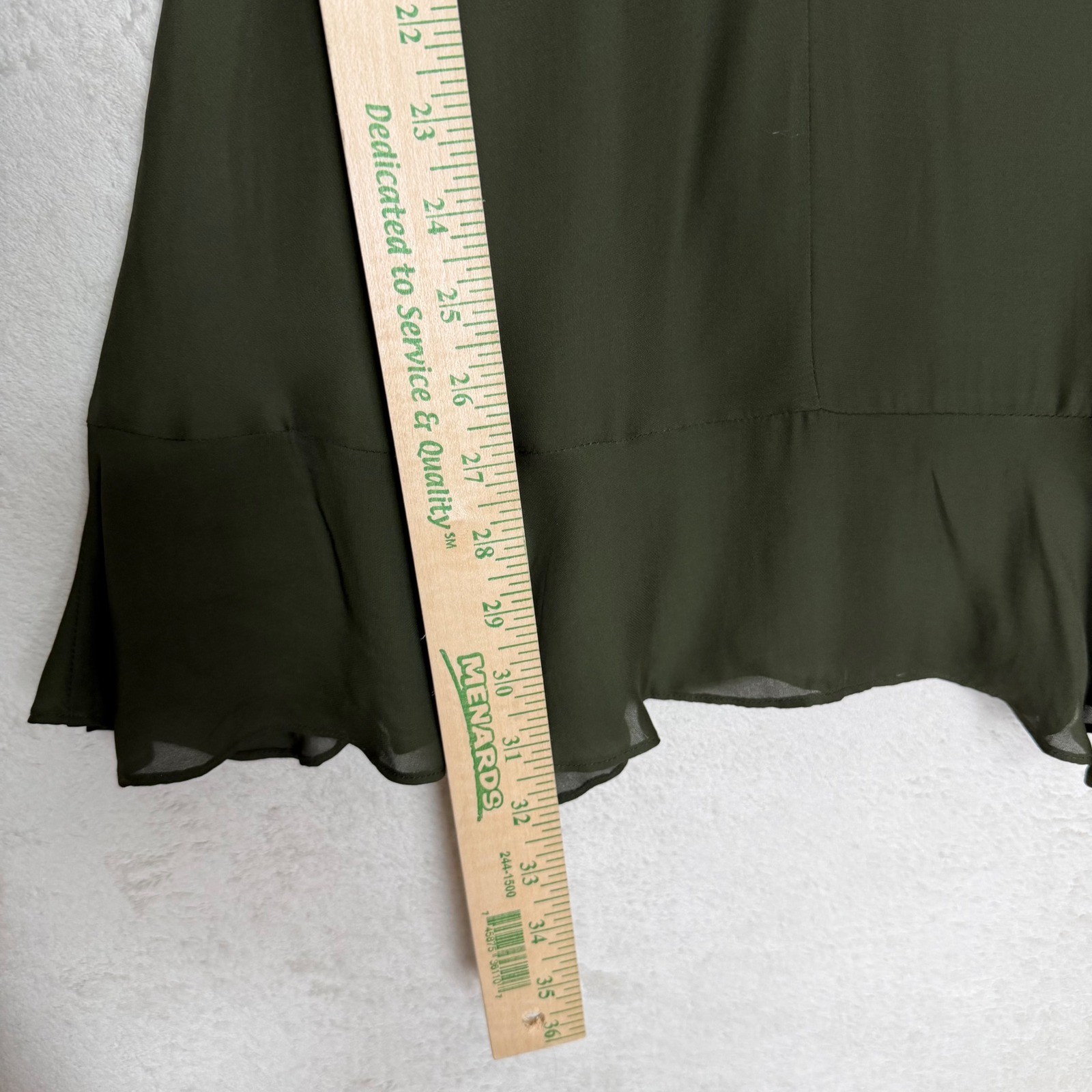 Parker Silk Blend Olive Green Long Sleeve Ruffle Faux Wrap Mini Dress Size S