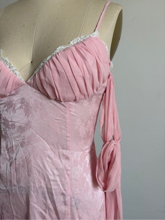 $489 NWT For Love And Lemons “Sheila” Chiffon Maxi Gown in Pink #2 Sz X-Small