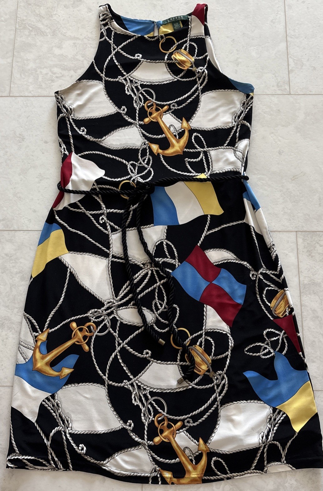 Ralph Lauren Nautical Chain Anchor Sheath Black Dress Rope Belt Size Medium