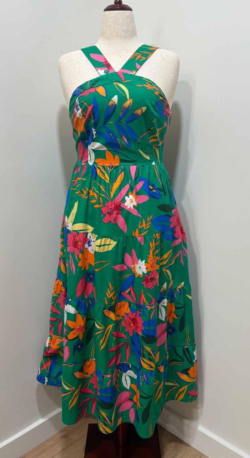 J.Crew Factory NWT Women’s Printed Tiered Halter Midi Dress Size: 4 6 8 10 12 14