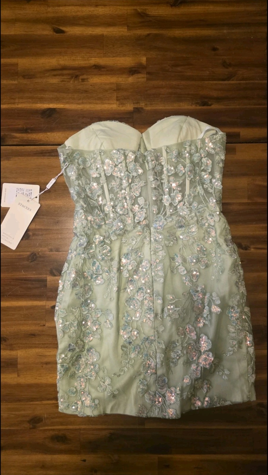 Sparkly V Neck Floral Sequined Lace-Up Homecoming Dress with Glitter Sage Sz 6