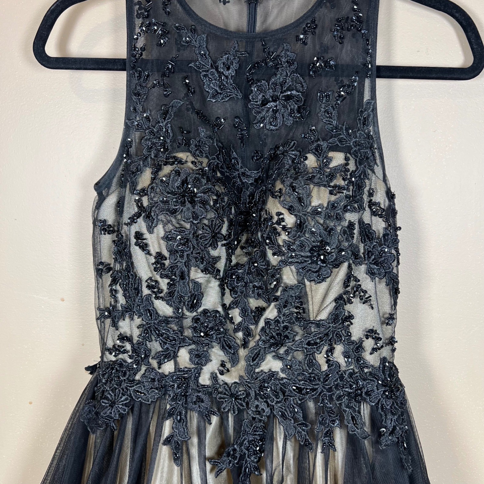 Bicici & Coty Black Gold Beaded Lace Tulle Formal Gown Prom Dress CC71138 XS