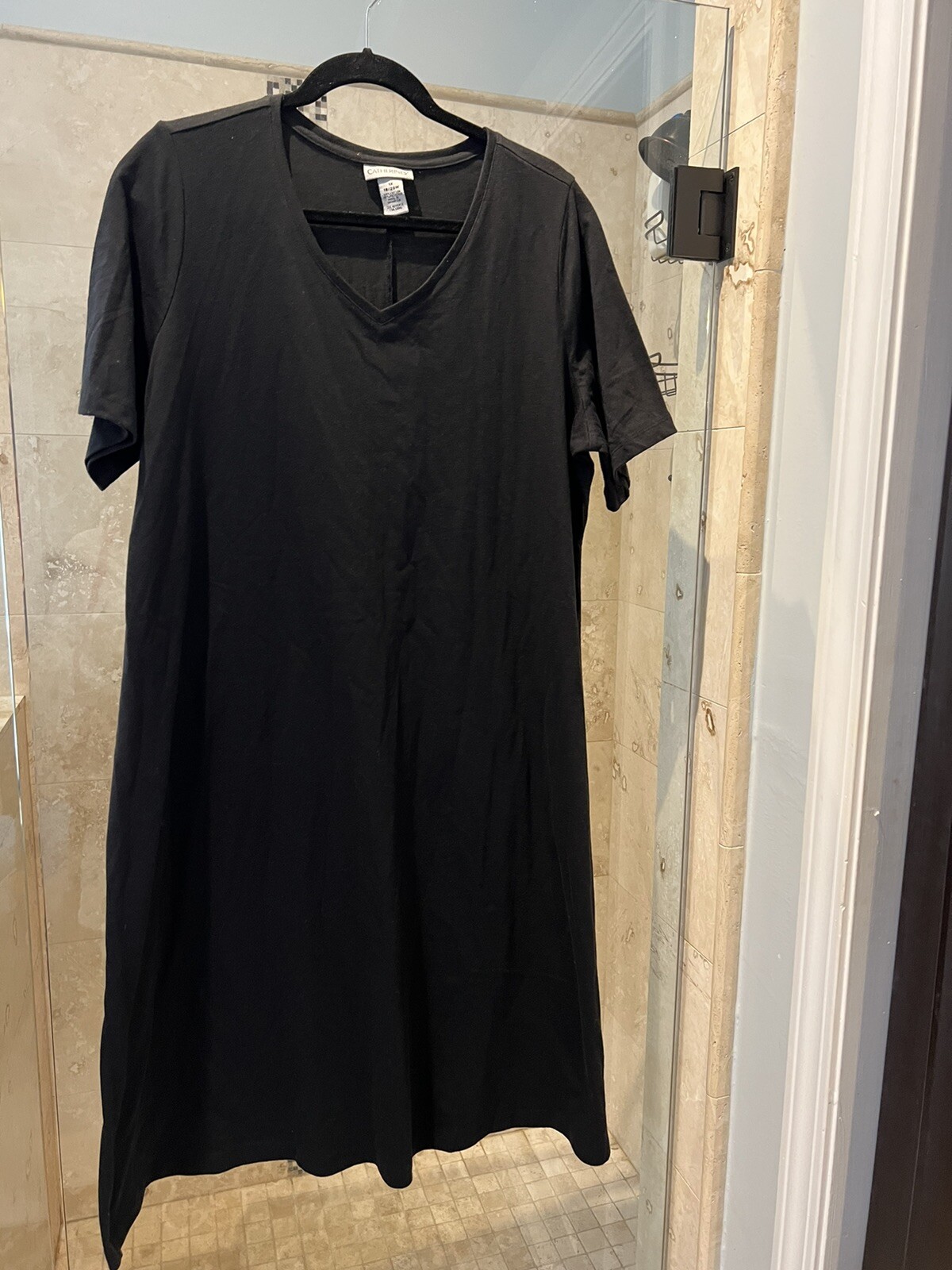 Catherines Black Sleeve Short Midi Length CotTon Poly V Neck Classic 1X
