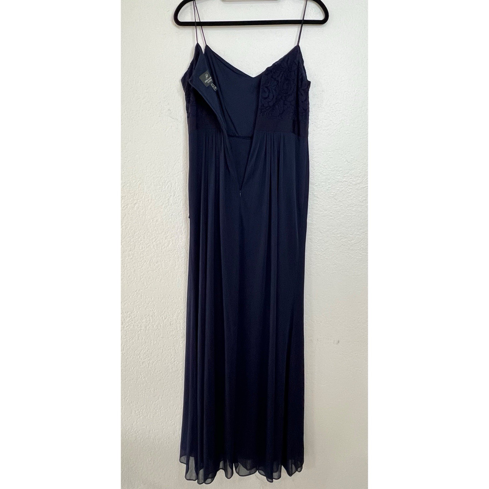 Adrianna Papell Navy Blue Long Formal Rhinestone Lace Gown Dress Women’s Size 8