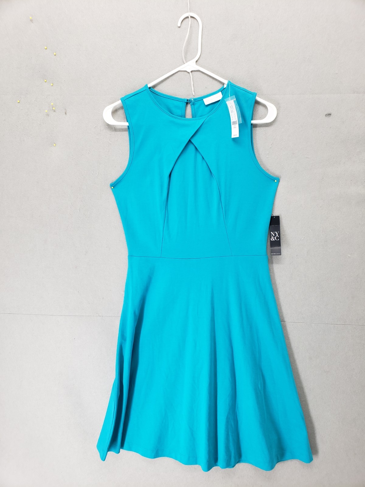 New York Company Women Dress Small Blue 10% Cotton Sleeveless Key Hole A Line