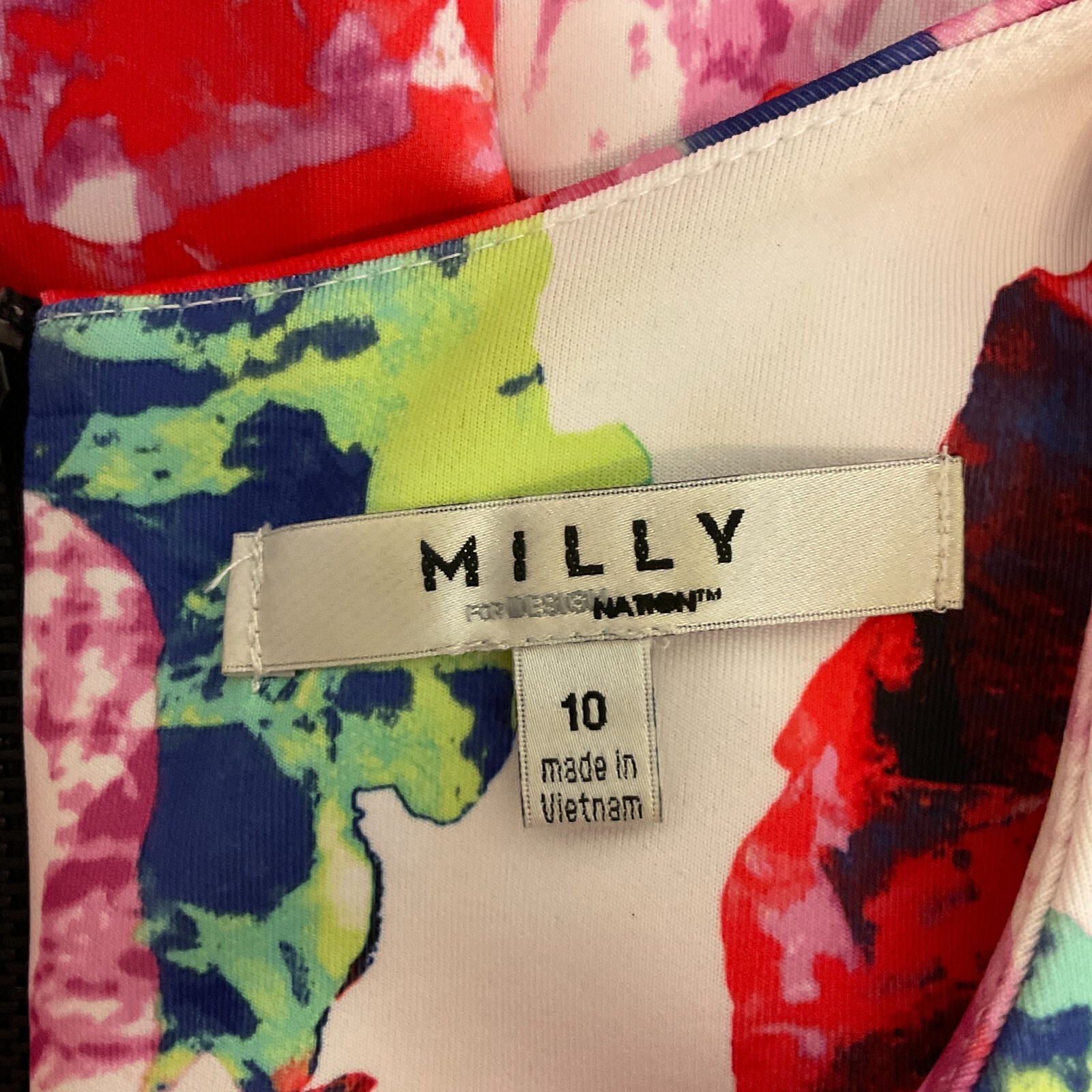 Milly Design Nation Dress A-Line 10 White Red Purple Blue Green Abstract