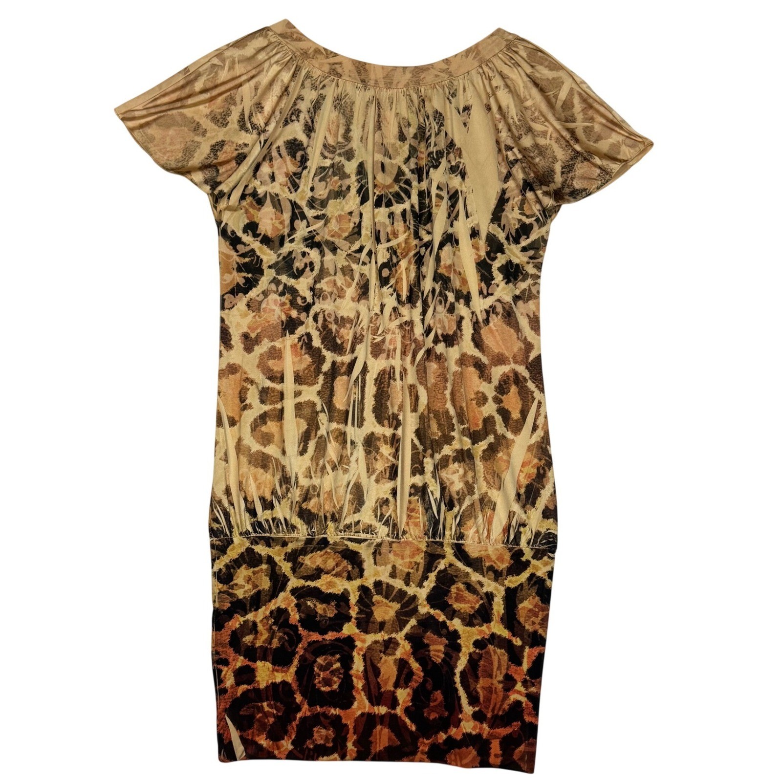La Belle Women Medium Animal Print Mini Tunic Dress Stretch Y2K Boho Made in USA