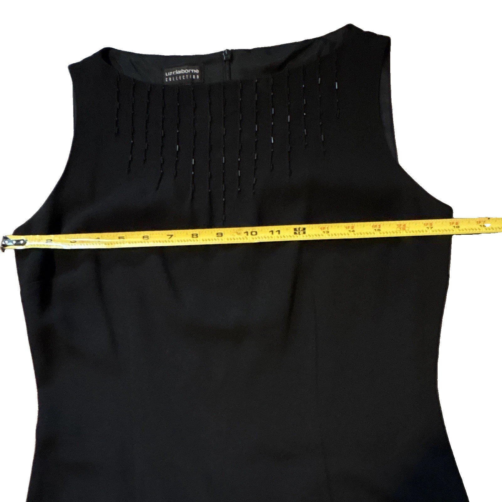 Liz Claiborne Collection Black Beaded Sheath Dress Lined Zip Round Neck Knee 8