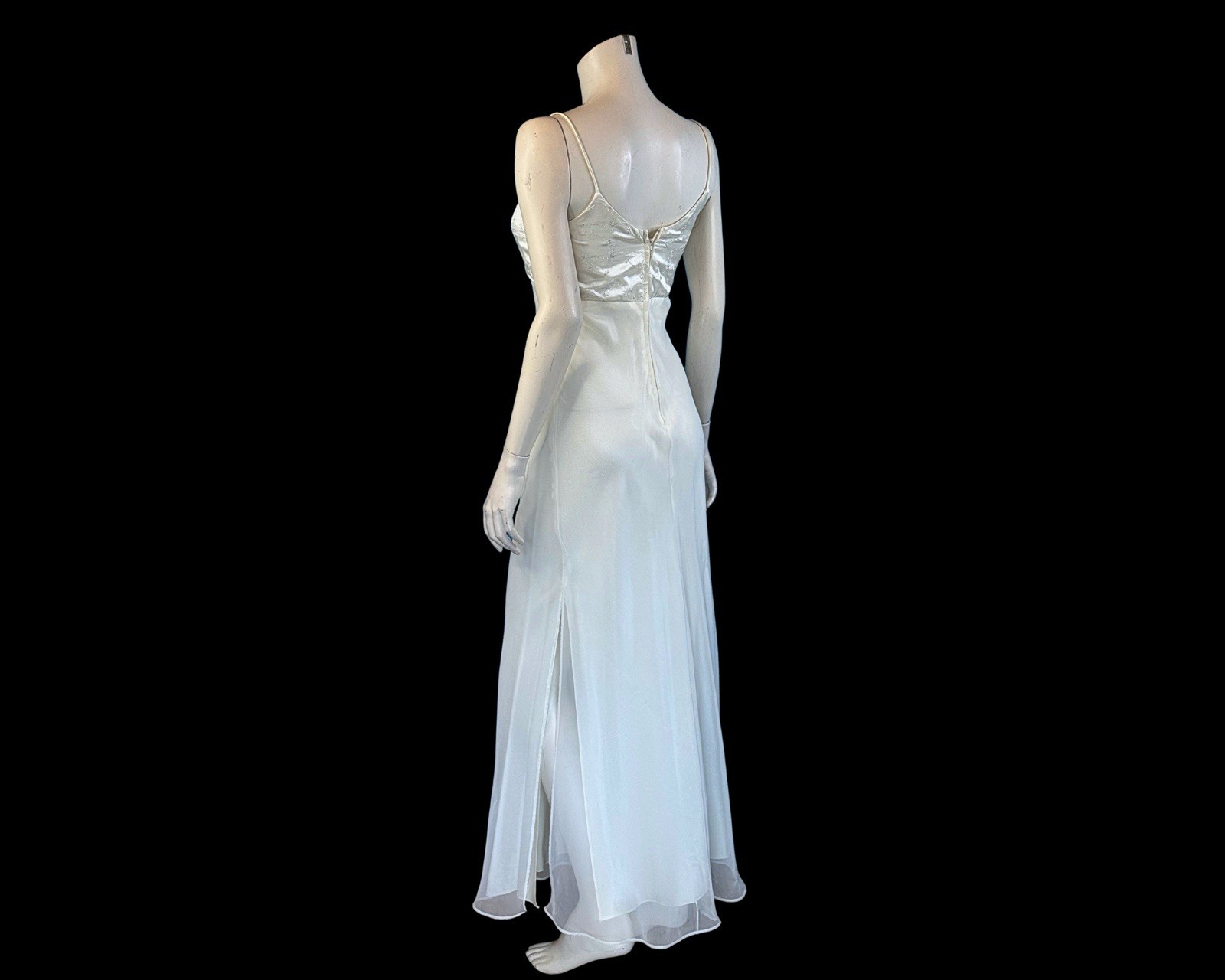 90s White & Silver Chiffon and Satin Formal Ethereal Slip Dress | XS