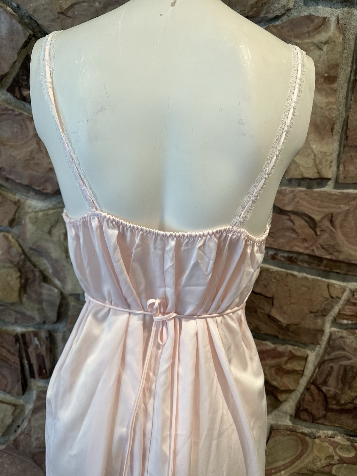 Vintage Miss Dior Slip Dress pink Polyester Embroid Lace USA Gown Lingerie S