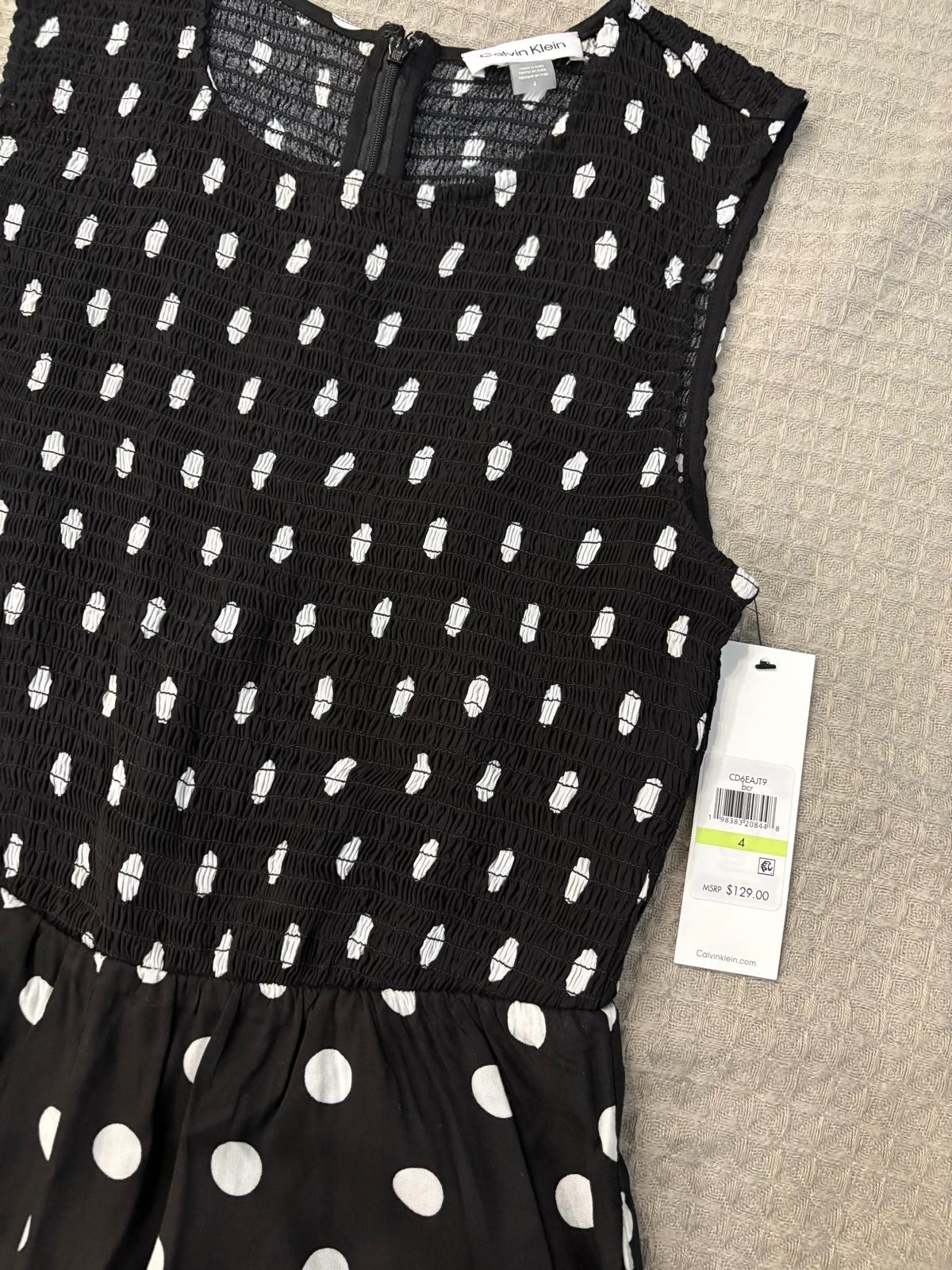 Calvin Klein Black White Polka Dot Jumpsuit Wide Leg Crop Sz 4 NWT
