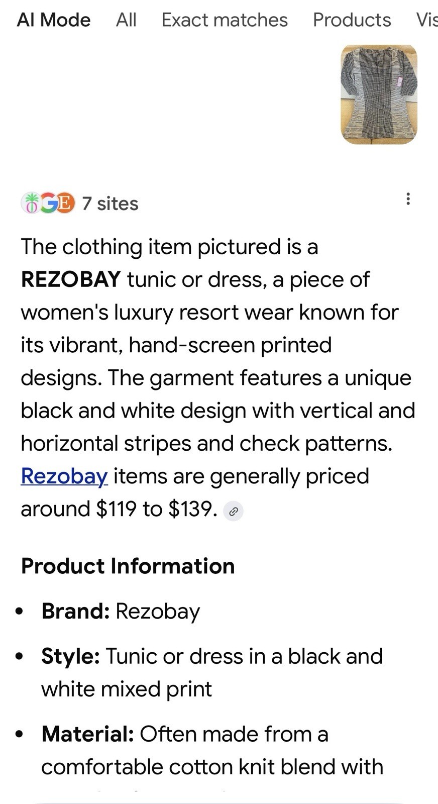 NWT Rezobay Resort Luxury Tunic Dress Black White UPF 50 Moisture Wicking XL L