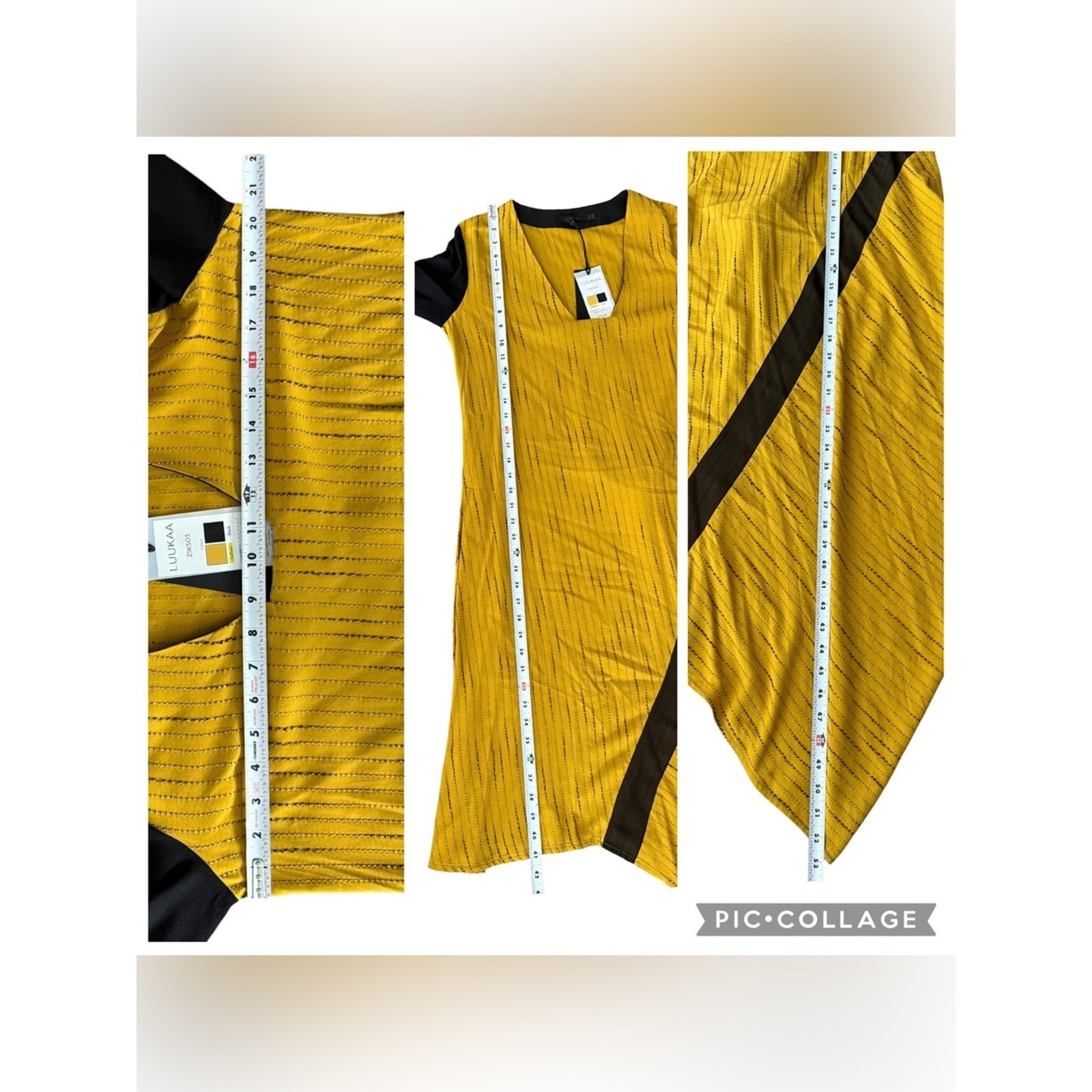 LUUKAA Lagenlook Asymmetrical Dress Size 10 Yellow Stripe Artsy Avant Garde NEW
