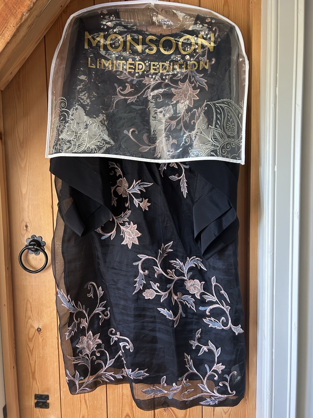 Monsoon Black Floral Beaded Embroidered Silk Chiffon Shift Dress Size 14