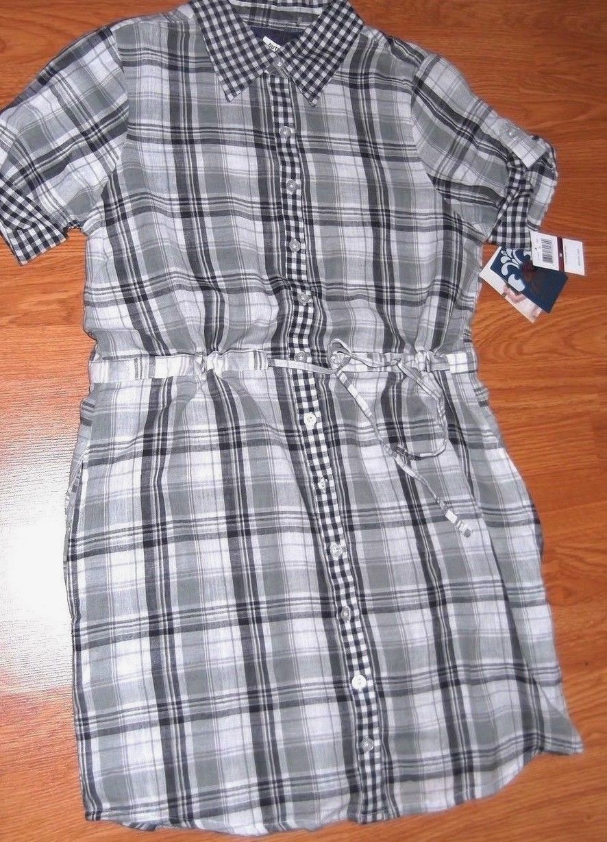 *DEREON CALANDER GIRL DRESS SIZE L JUNIOR GRAY PLAID FLEUR DE LIS GOLD BEADS