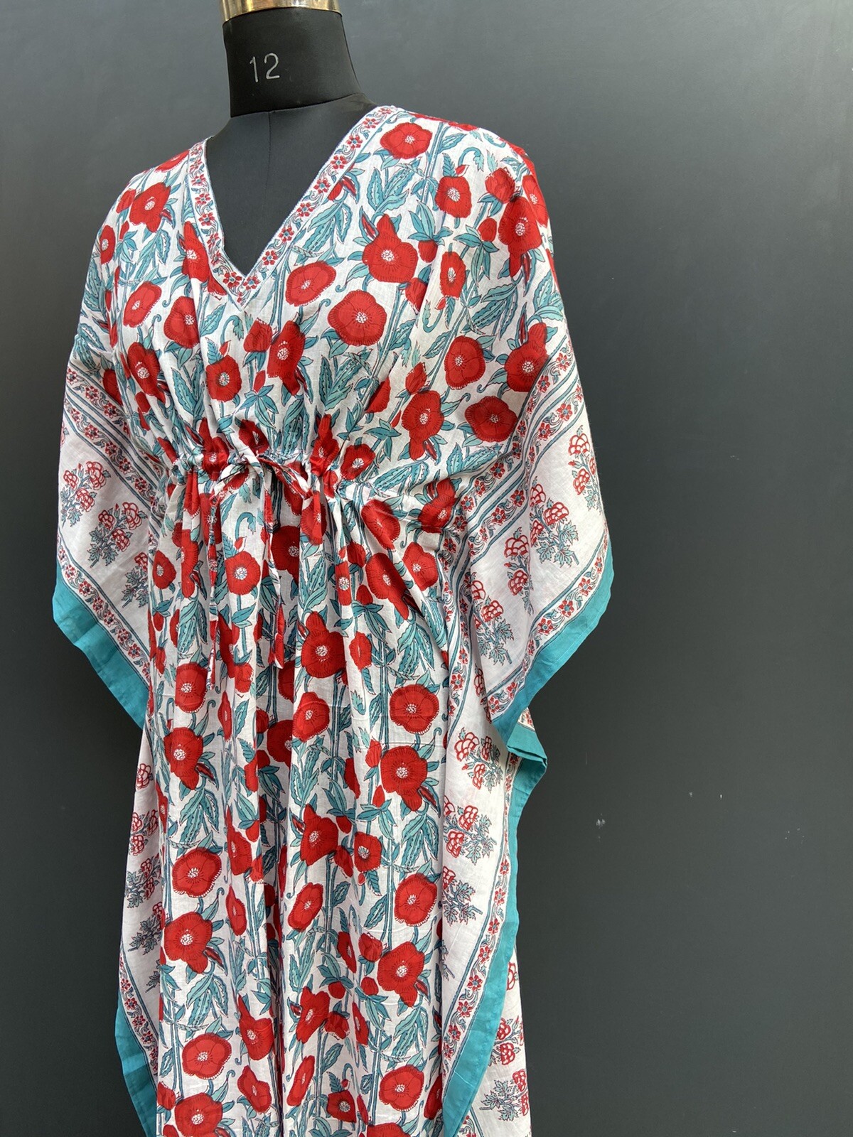 V~Neck Block Print Floral Kaftan