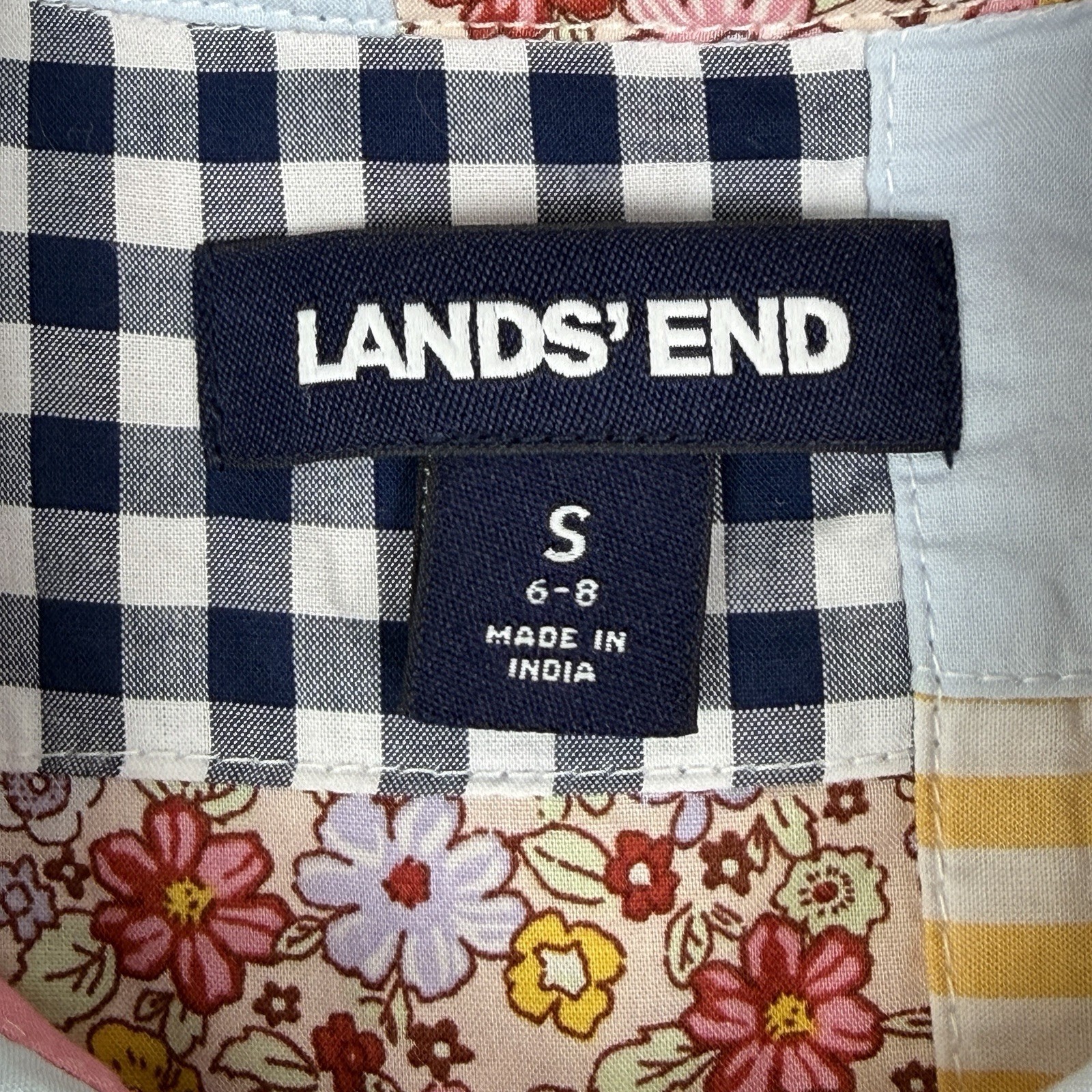 Lands End Patchwork Dress Womens Small Western Cottagecore Button Up Long Sleeve
