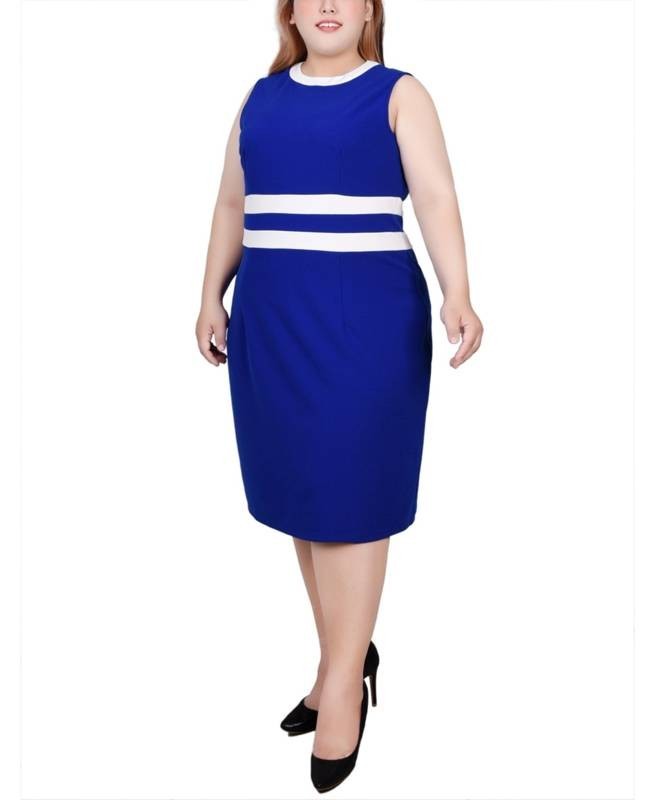 Ny Collection Plus Size Colorblocked Dress Women’s 18W Sapphire White Sleeveless